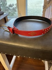 Vtg Red Ladies Belt Beaded Gold Silver Medium M USA Valentines Western
