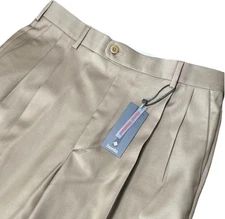 NWT Zanella Bennett Pleated 100% Wool Tan/Olive Dress Pants Size 31 NEW