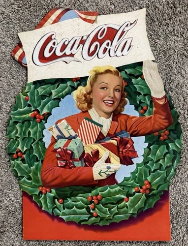 Vintage Coca-Cola Christmas Sign – Original Holiday Coke Advertising (1940s–50s)