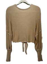 Free People Cropped Inside-Out Seam Tie Waist Open Back Sweater Beige Sz XS