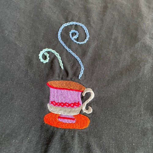 Vintage Michael Simon Coffee Tea Cup Embroidered Cardigan Large Cotton Knit 90s - Picture 9 of 12