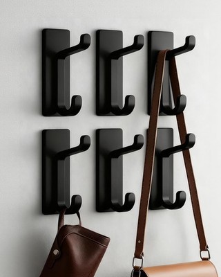 6 Pack Self Adhesive Wall Hooks Heavy Duty Stainless Double Extra Black