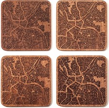 Handgefertigter Untersetzer mit Landkarte Sapeli-Holz 4er Set