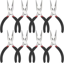 8 PCS Needle Nose Pliers, 5 Inch Long Nose Pliers Set Carbon Steel Serrated