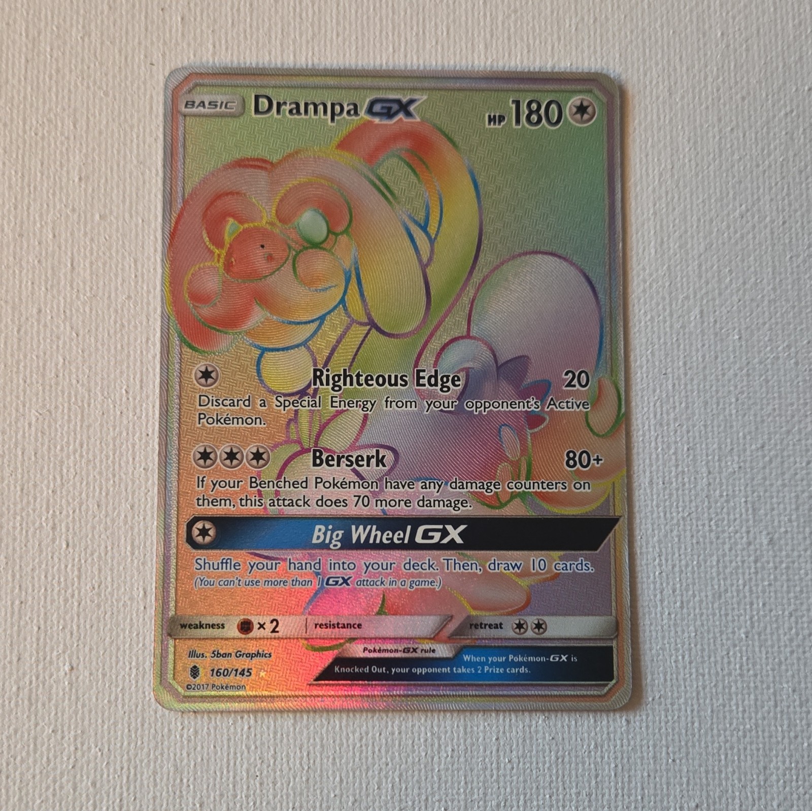Pokemon TCG Drampa GX 160/145 SM Guardians Rising Secret Rare Holo Full Art