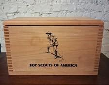 Vintage Boy Scouts America Wooden Box  BSA Foot Locker Utility Mortise Dovetail
