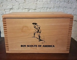 Vintage Boy Scouts America Wooden Box BSA Foot Locker Utility Mortise Dovetail