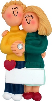 Engaged Couple Both Blonde Personalized Christmas Tree Ornament
