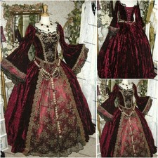Burgundy Victorian Gothic Wedding Dresses Civil War Southern Rococo Long Sleeve
