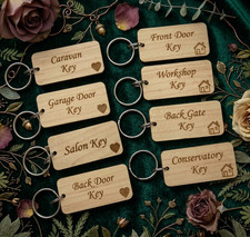 Personalized Wooden Key Fob Engraved House Caravan Gate Key Ring Tag Gift