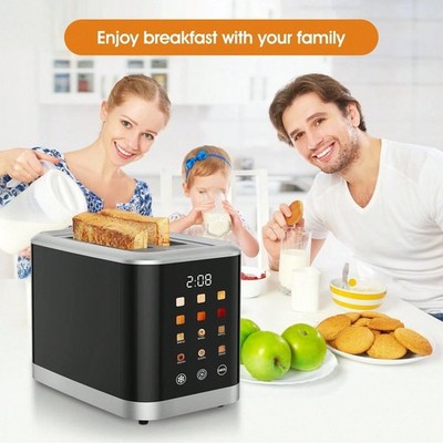 2-Slice LCD Touch Screen Toaster Digital Timer 6 Bread Types 1.5'' Wide Slot US