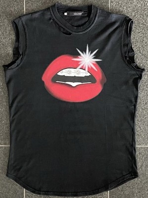 DSQUARED2 F/W 2003 MOUTH BRACES LIPS M TANK T-SHIRT TEE SHIRT TOP SPANGE MUND
