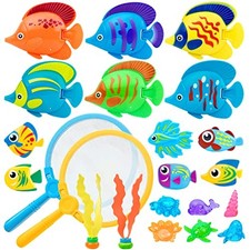 23 Pcs Pool Toys for Kids, Bath Toys Dive and Grab Fishing Game Set, Diving