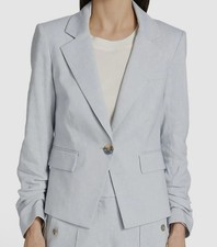 Veronica Beard Linen Aaliyah Ruched Sleeve Dickey Jacket Blazer Light Blue Sz 0