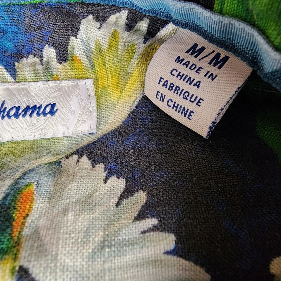 Tommy Bahama Shirt Mens Medium Green Blue Palm Bird Parrot Linen Artist Series - Image 3 of 4