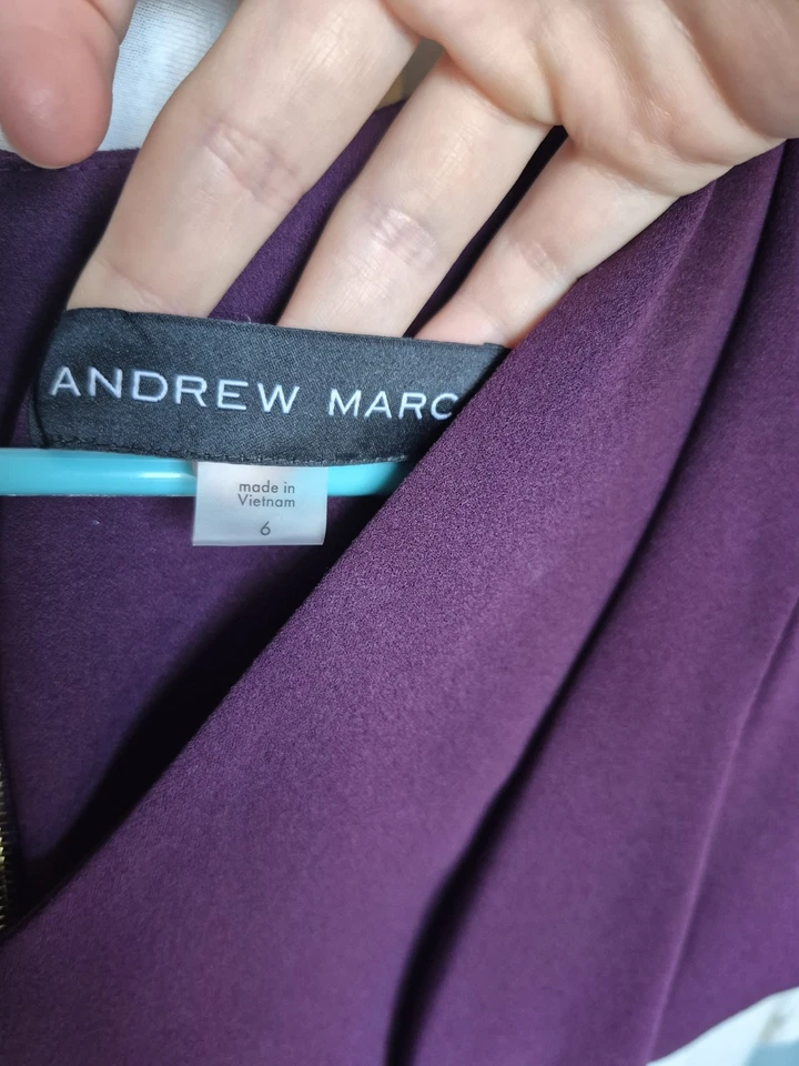 Vestido Andrew Marc ciruela púrpura largo té con mangas de tulipán Foto 2 de 2