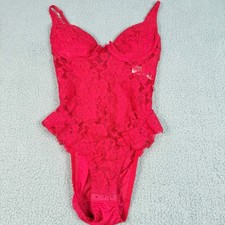 Vintage Victoria's Secret Gold Label Bodysuit Women's 34D Red Lace High Cut