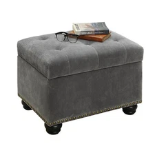 Convenience Concepts Designs4Comfort 5th Avenue Storage Ottoman in Gray Velvet