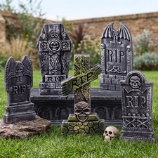 5 Pack Foam Tombstones Halloween Decor, Outdoor Graveyard Stakes with RIP