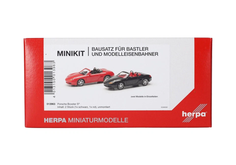 HERPA, PORSCHE Boxster S rosso e nero - 2 pezzi da assemblare, 1/87,  HER013963 - Immagine 3 di 3