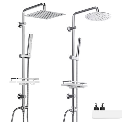Regendusche Duschset Duschsystem mit Ablage Rund Kopfbrause Chrom JOHO