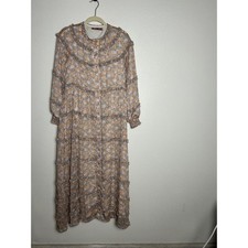 Gemma Albright Floral Maxi Long Sleeve Ruffle Lined Tiered Dress Sz Small