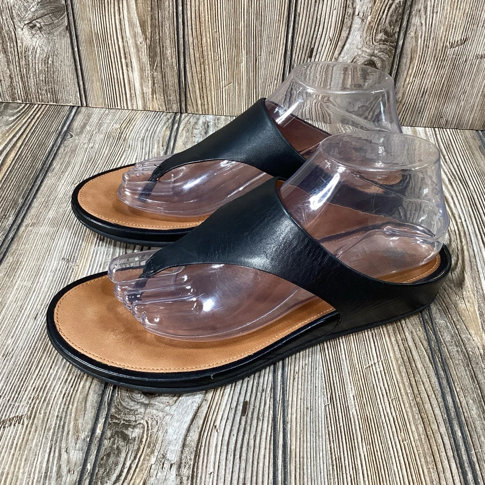 Sandalias FitFlop Banda Puntera Tanga FLIP FLOP Cuero MUJERES Talla 9 Negro Marrón Foto 3 de 4