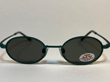 NOS Vintage Oval Sunglasses Green Metal Frame Slim Minimal 90s Style UV