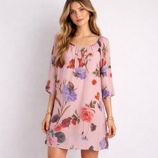 BELLAMBRA Made in Italy Size Medium Silk-Blend Floral Chiffon Boho Shift Dress