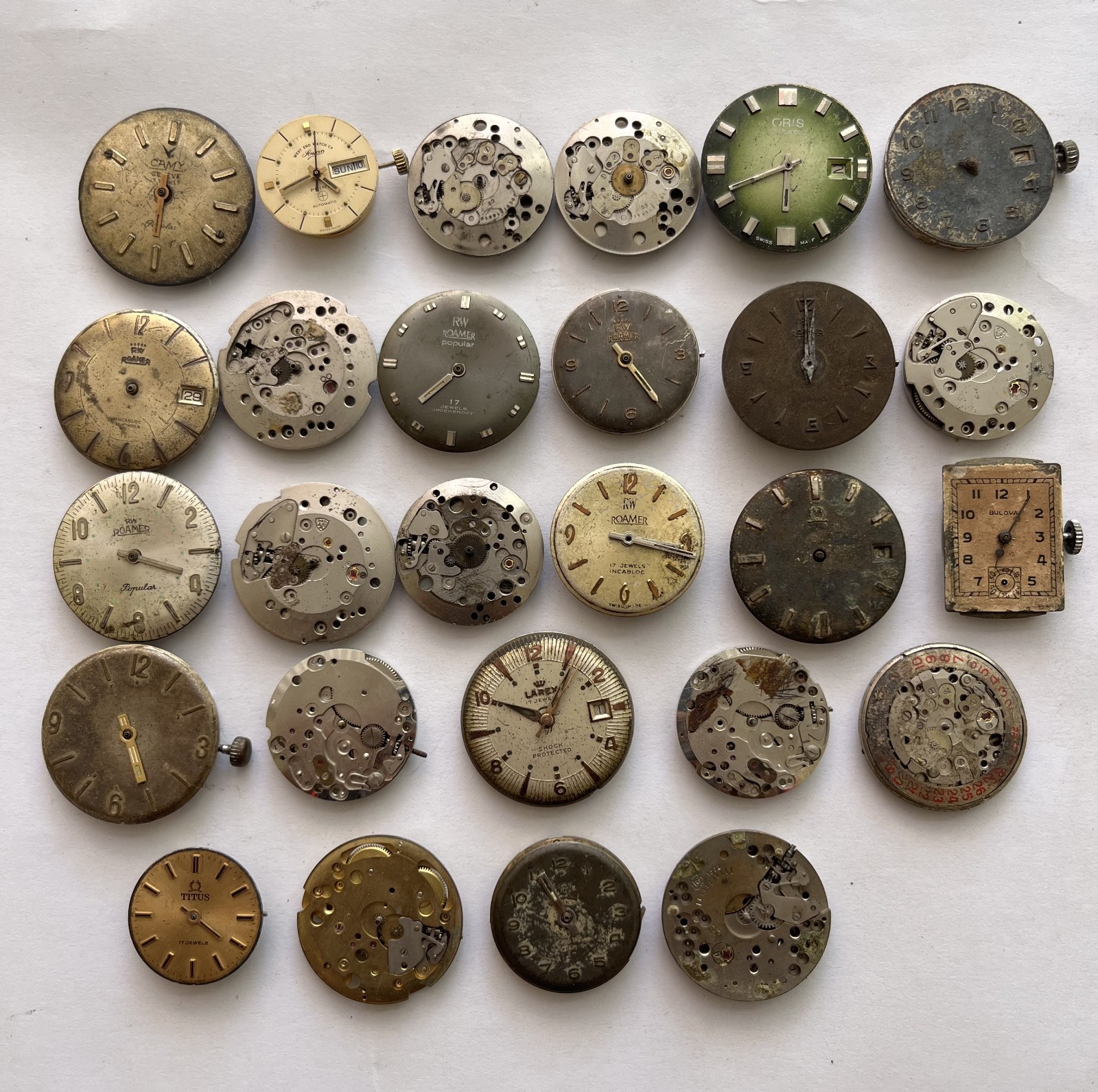 27P Titus ETA Lot Leuba Enicar Favre VTG Oris Roamer Bulova Swiss Watch Movement - vintagewatches.pk