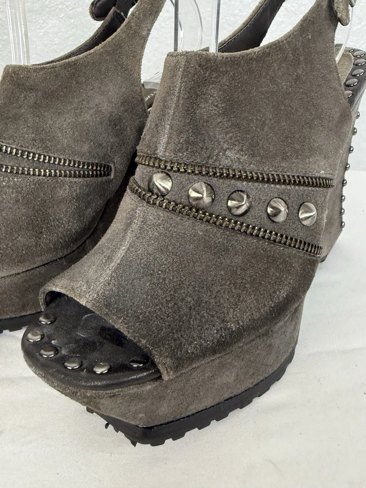 Sandalias LISA para DONALD J PLINER Cuero Gris Plataforma SIMI Tachonadas 6M Foto 3 de 4