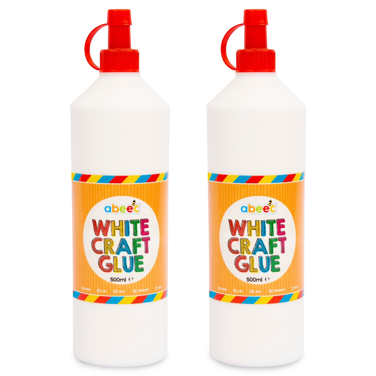 abeec White Craft Glue 2x500ml - Kids PVA Washable Craft Adhesive Bottles