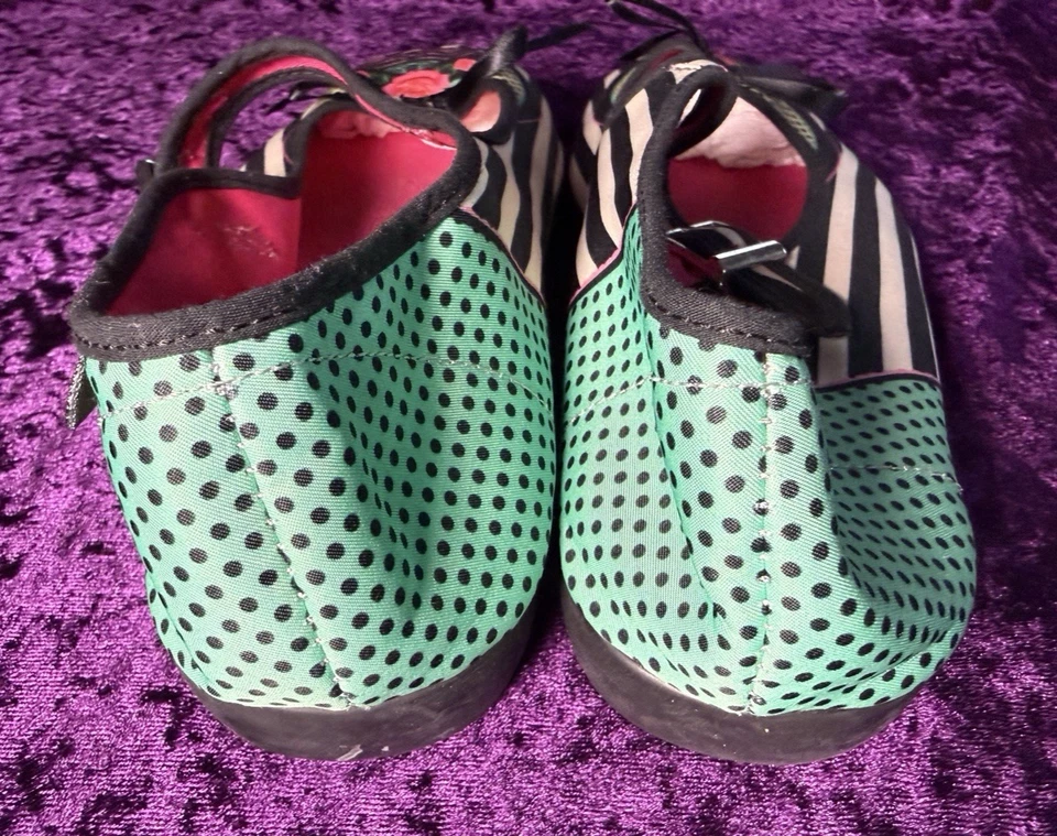 CHOCOLATICAS Mary Jane Rayas Talla 39 EE. UU. 9 Diseño Chocolate Caliente Lazo Puntos Encaje Foto 4 de 4