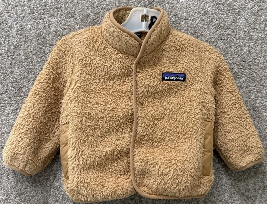 Patagonia Baby Size 6-12 Months Brown Teddy Soft Fleece Snap Coat Jacket