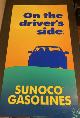 Vintage SUNOCO ''On The Driver's Side'' Gas Station Advertising Poster 42x23