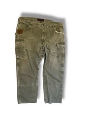Wrangler Riggs Workwear Pants Mens 38x32 Double Knee RipStop Cargo Olive Green