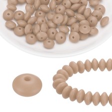 100Pcs Silicone Beads 12mm Lentil Rubber Focal Beads Bulk, Soft Beige
