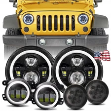7" LED Headlight + Fog Light + Turn Signal Lamp Combo For Jeep Wrangler JK 07-18