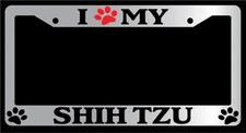 Chrome License Plate Frame I Heart My Shih Tzu (Paw) Auto Accessory Novelty