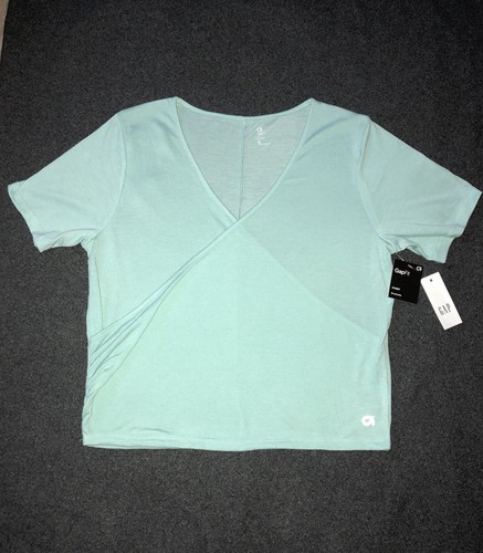 NWT Women’s GAP GapFit Faux-Wrap V-Neck Active Top, Mint Sea Green, Size Medium - Picture 4 of 10