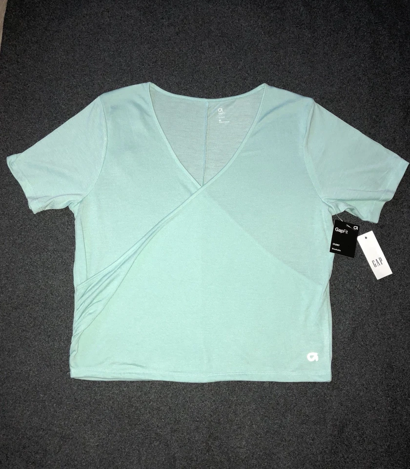 Новый с Ярлыками женская GAP GapFit искусственного надежном v-образным вырезом активный топ, новом море зеленый, размер средний - Изображение 4 из 4