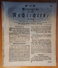 Meiningen 1.5. 1779 Zeitung Getreide-Brot-Fleisch-Preise