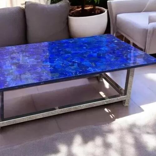 48"x24" Blue Lapis Lazuli Stone Dining Table Random Gemstone Handmade Kitchen De - Picture 3 of 6