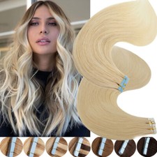 Invisible Tape In Remy Human Hair Extensions Seamless Skin Weft Blonde Ombre USA