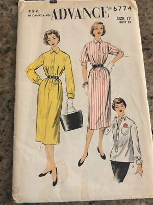1954 ADVANCE #6774 - LADIES SHIRT or STRAIGHT LINE SHIRT DRESS PATTERN 17 FF | eBay 1954 ADVANCE #6774 - LADIES SHIRT or STRAIGHT LINE SHIRT DRESS PATTERN 17 FF | eBay