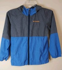 Columbia Jacket Youth S Blue/Gray Full Zip Hooded Windbreaker Nylon Outdoors
