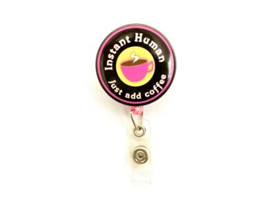 Instant Human Just Add Coffee 24'' Retractable ID Badge Holder Reel