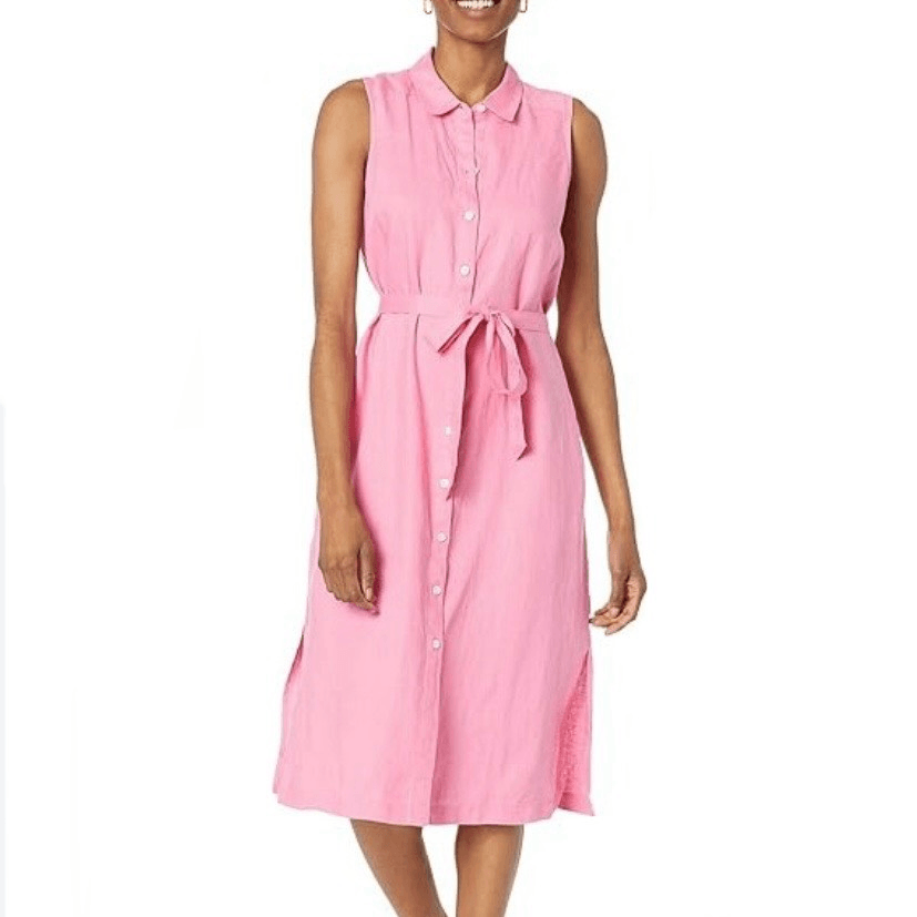 Tommy Bahama Pink 100% Linen Collared Button Up Midi Dress NWT Size Extra Small