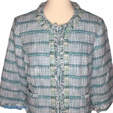 NWT Black Label by Chicos Embellished Tweed Jacket Brampton Aqua Size 2