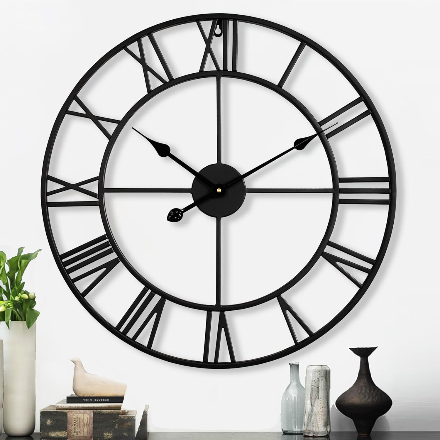 24" Wall Clock Round Centurian Roman Numeral Style Home Décor Oversized Clock